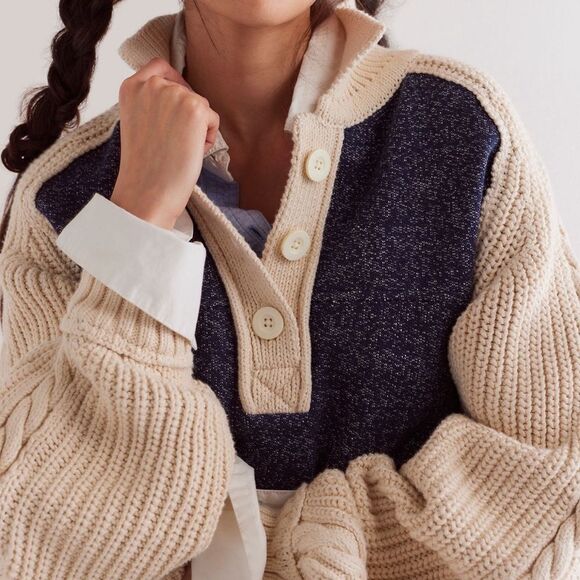 Free People Navy and Cream Knit Top - Picture 3 of 7